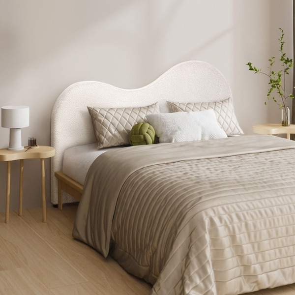 Oikiture Bed Head Queen Size Headboard Bedhead Boucle Fabric White