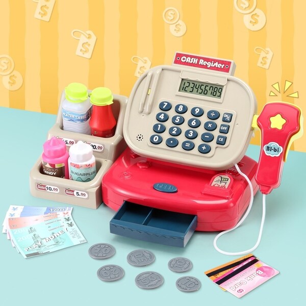 15x32cm Pretend Playset Keezi Cash Register Calculator Kids Shops Money Checkout Toys