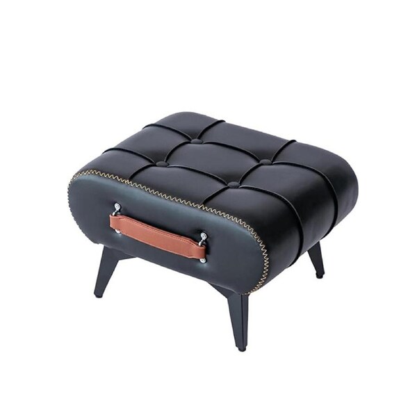 Catzon Stylish Small Footstool Faux Leather for Extra Seating in Living Room-Black
