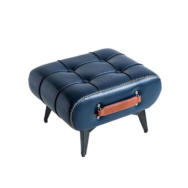 Catzon Stylish Small Footstool Faux Leather for Extra Seating in Living Room-SeaBlue