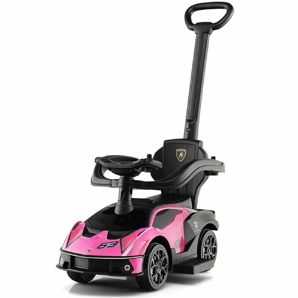 Costway Lamborghini Licensed Ride On Push Car Sliding Walking Toy Birthday Gift w/Security Guardrails & Storage Pink
