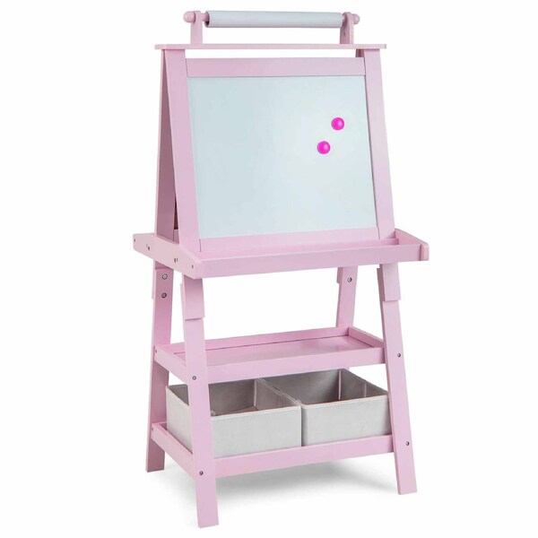 Costway Double-Sided Painting Easel Wooden Standing Drawing Board Pink