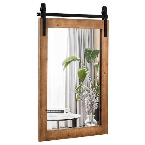 Costway 76.5x56cm Vanity Mirror Rectangle Mirror Wall Mounted Mirror Brown