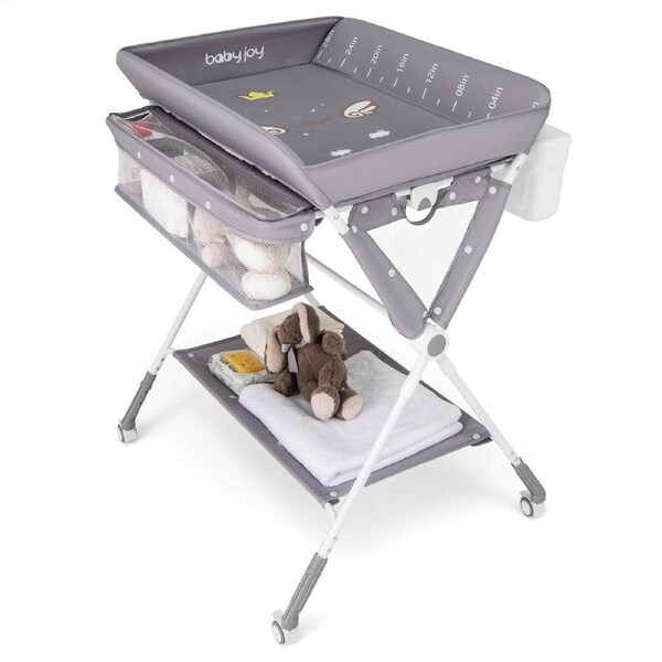 Costway Foldable Changing Table Diaper Nursery Organizer w/Wheels Grey
