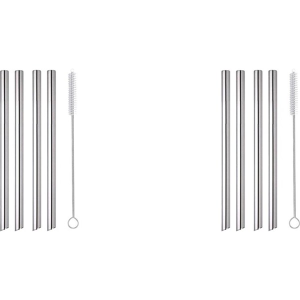 8pc Appetito Stainless Steel Bubble Tea Straws With Cleaning Brush 220mm