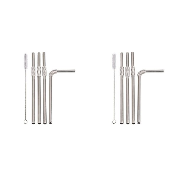 8pc Turtleneck Straw Stainless Steel Durable Flexible Straws Set With Brush