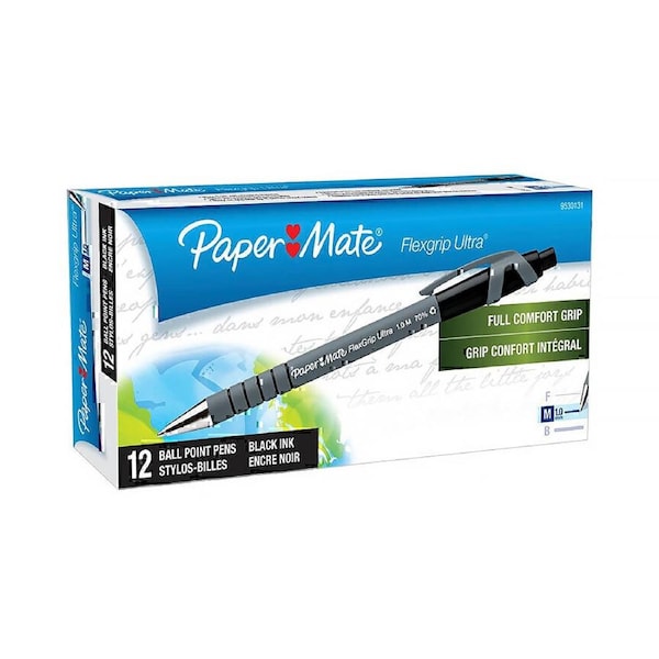 Paper Mate Flexigrip Ultra Retractable Ballpoint Pen 1.0mm Black Box of 12 #9530131