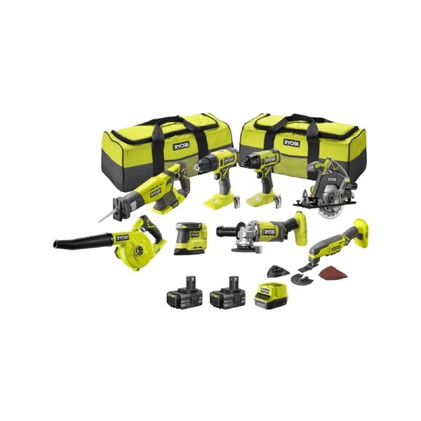 RYOBI 18V ONE+ 8-Piece Kit too, kit of power tools includeing drill saw etc