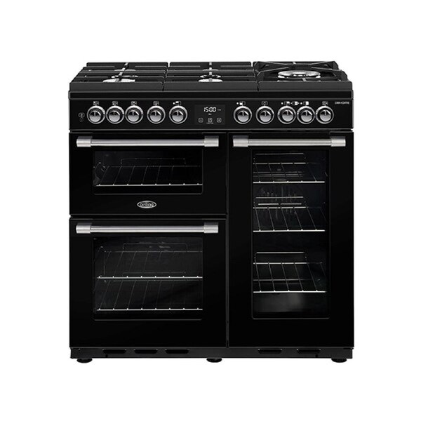 Belling 90cm Cookcentre Gas Thru Glass Range Cooker Electric Oven Grill Black