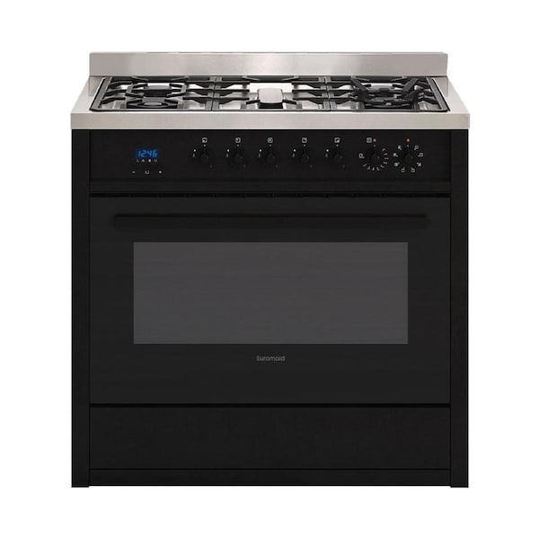 Euromaid 90cm Electric Oven Range Cooker w/ Gas Cooktop/Storage Drawer Black