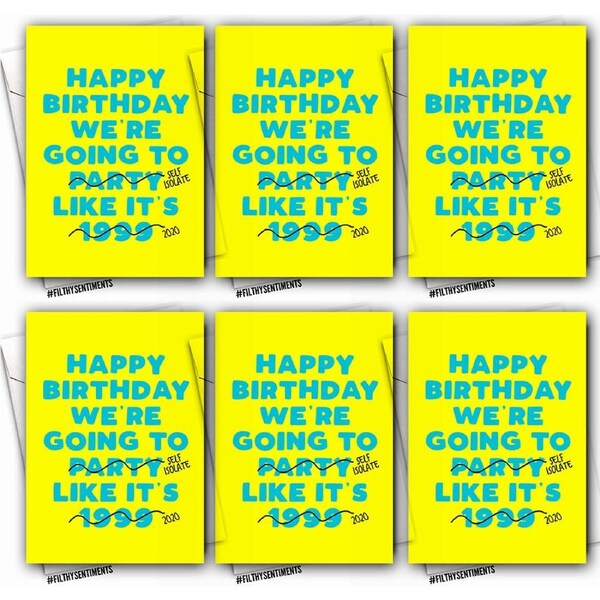 6PK Filthy Sentiments A5 Party Like It's 1999 Blank Greeting Card w/WHT Envelope
