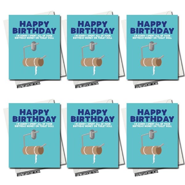 6PK Filthy Sentiments A5 Coronavirus Toilet Roll Blank Greeting Card w/Envelope