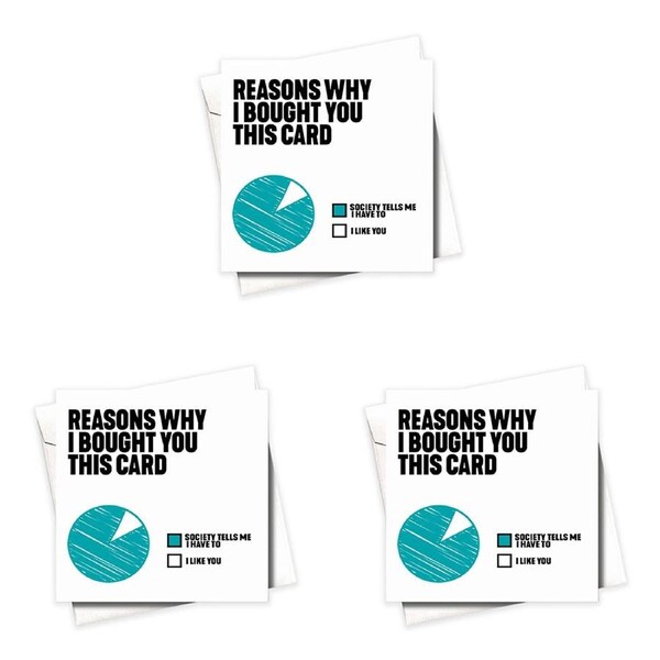 3PK Filthy Sentiments Reasons Why Pie Chart Blank Greeting Card w/Envelope 14cm