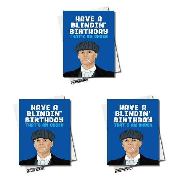 3PK Filthy Sentiments Peaky Blinders Birthday Blank Greeting Card w/Envelope A5