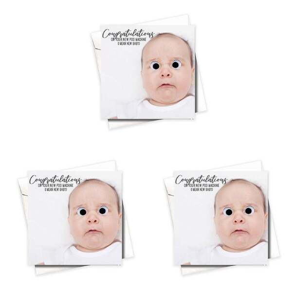 3PK Filthy Sentiments Poo Machine Baby w/Googly Eyes Card w/WHT Envelope 14x14cm