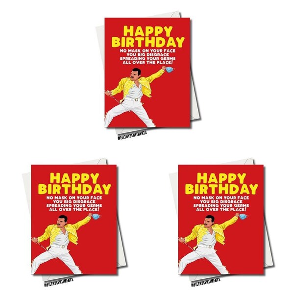 3PK Filthy Sentiment Freddy Mercury Blank Greeting Card 300gsm w/WHT Envelope A5