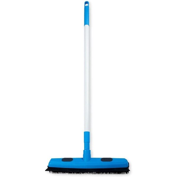 2-In-1 Rubber Broom with Squeegee Extendable Handle Wet Or Dry Use Indoor Outdoo