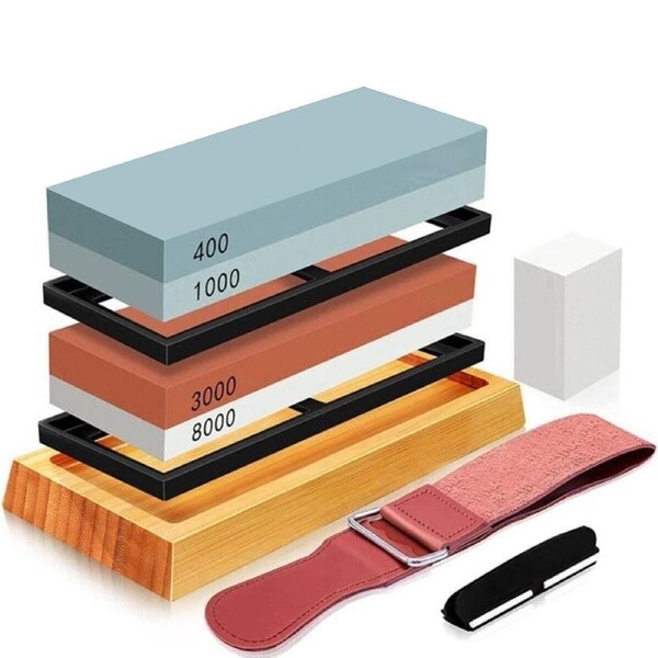 BOOC Knife Sharpening Stone Set, Whetstone Knife Sharpener Stone Set with belt