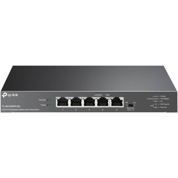 TP-Link TL-SG105PP-M2 5-Port 2.5Gbps Desktop Switch with 4-Port PoE++ Gigabit
