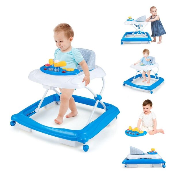Costway 4 in 1 Foldable Walker Adjustable Ride on Car Push Walker Blue