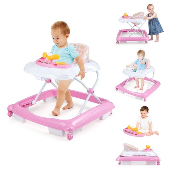Costway 4 in 1 Foldable Walker Adjustable Ride on Car Push Walker Pink