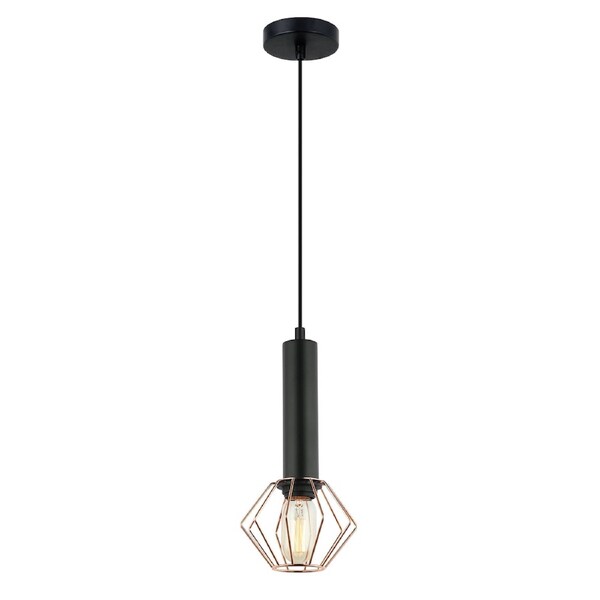 CORAZON Interior Round/ Diamond Cage Pendant Light- Matt Black / Copper Cage Diamond