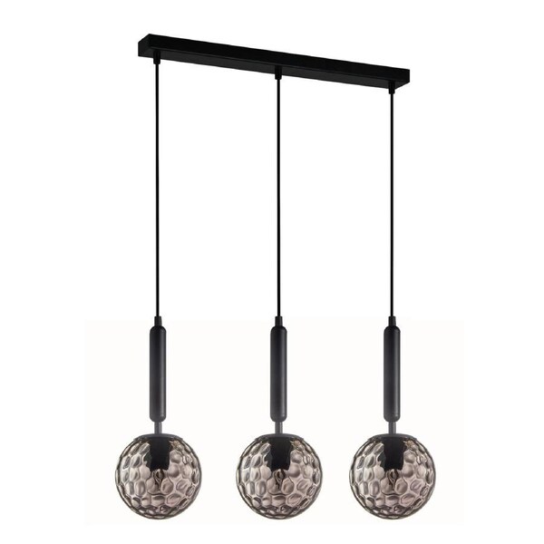 TRATTINO2 Interior Black Smoke Spherical Glass Pendant Light- 3 lits Straight