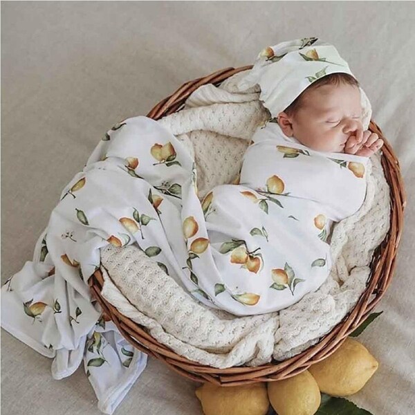 Snuggle Hunny Lemon Organic Jersey Wrap & Beanie Set