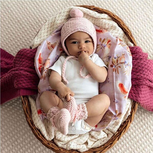 Snuggle Hunny Pink Merino Wool Bonnet & Booties