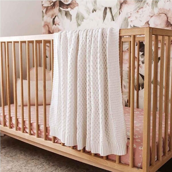 Snuggle Hunny White Diamond Knit Organic Baby Blanket