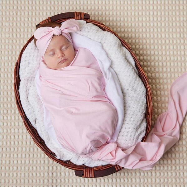 Snuggle Hunny Baby Pink Organic Jersey Wrap & Topknot Set