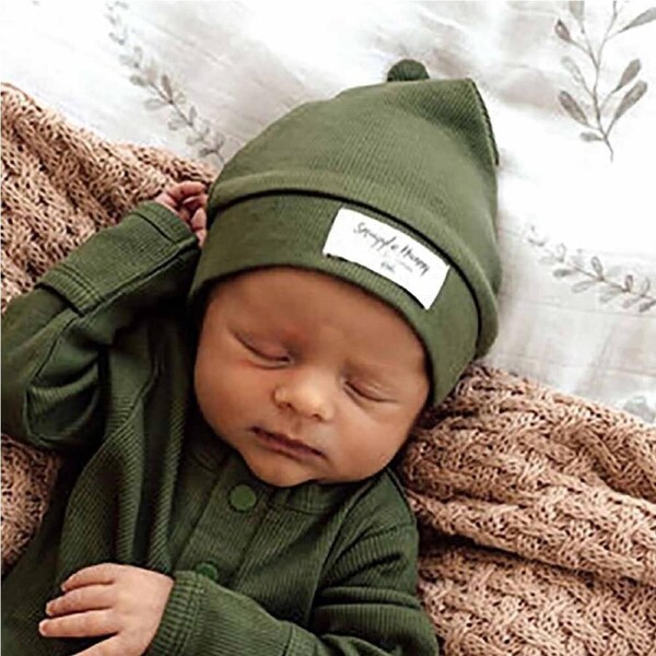Snuggle Hunny Olive Ribbed Organic Knotted Beanie