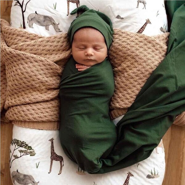 Snuggle Hunny Olive Baby Jersey Wrap & Beanie Set