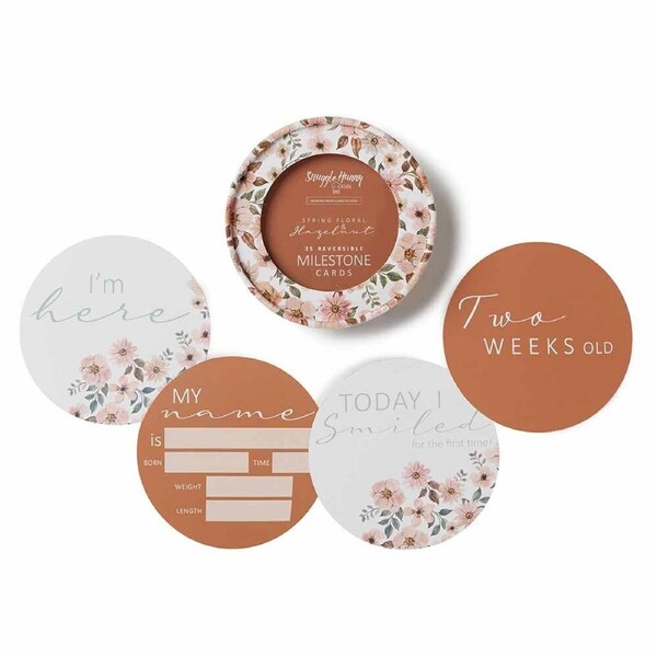 Snuggle Hunny Spring Floral & Hazelnut Reversible Milestone Cards