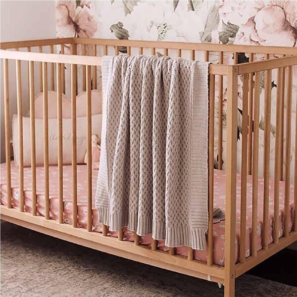 Snuggle Hunny Warm Grey Diamond Knit Organic Baby Blanket