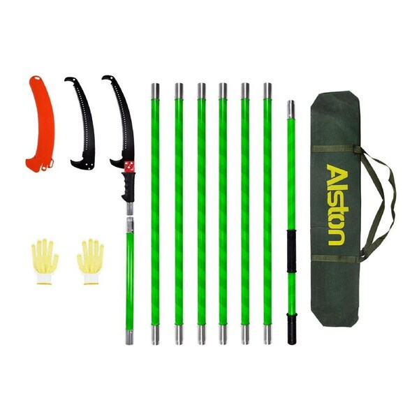 Alston 8M Extendable Manual Pole Pruner Tree Trimmer High Branch Saw Shearing Loppers Hand Portable With Storage Bag and 2 Saw Blades Portable Pruning Cutter