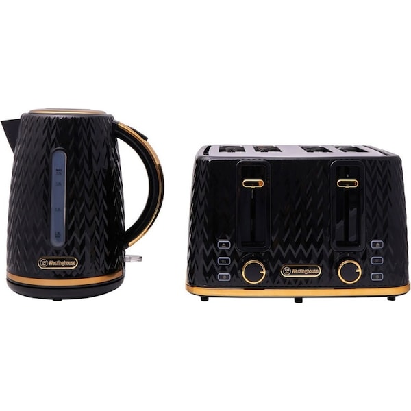 Westinghouse 1.7L Kettle & 4 Slice Toaster Pack Black/Gold Zig Zag Pattern