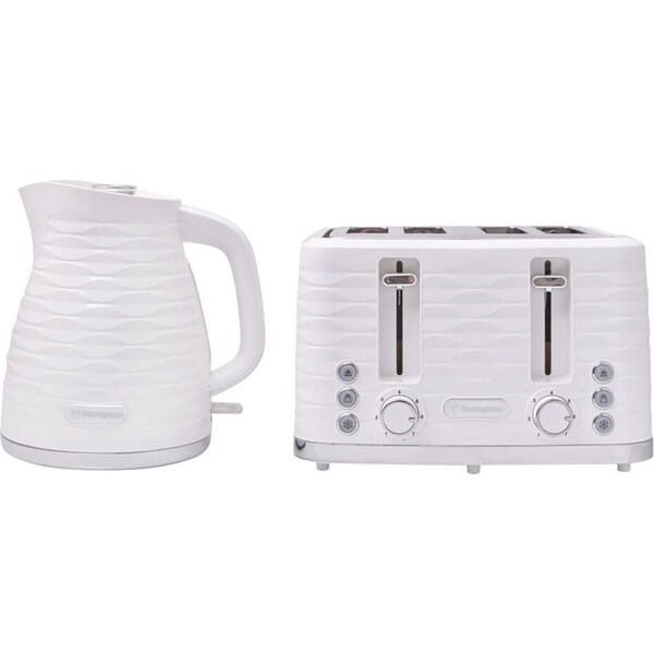 Westinghouse 1.7L Kettle & 4 Slice Toaster Pack White/Silver Wave Pattern