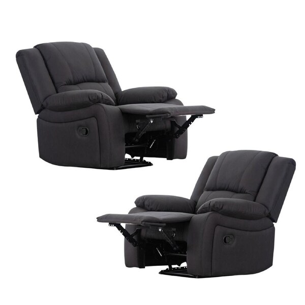 Anderson 2pc Set 1 Seater Fabric Electric Recliner Sofa Chair Jet