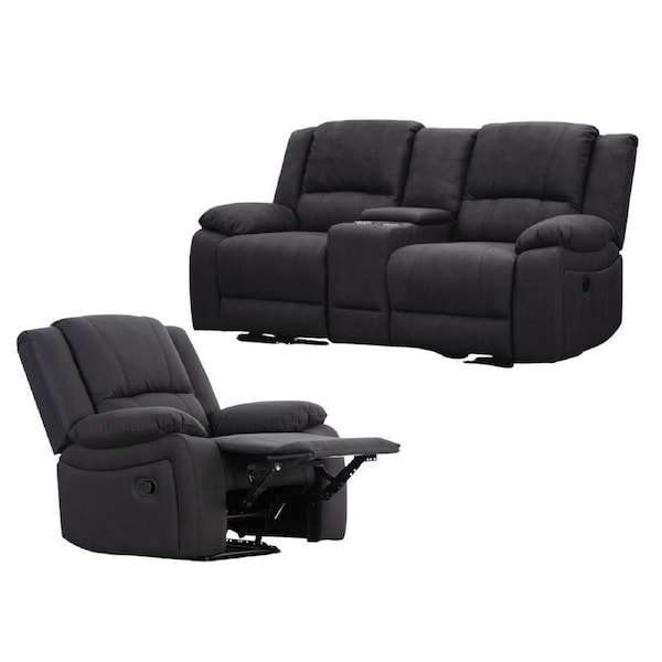 Anderson 1+2 Seater Fabric Electric Recliner Sofa Lounge Chair Set Jet