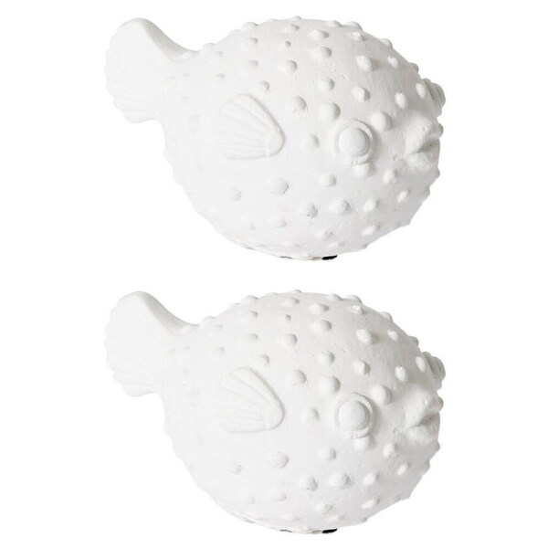 2x E Style Blow Fish Home Decorative Sculpture Cement Ornament - 13 x 9 x 8cm