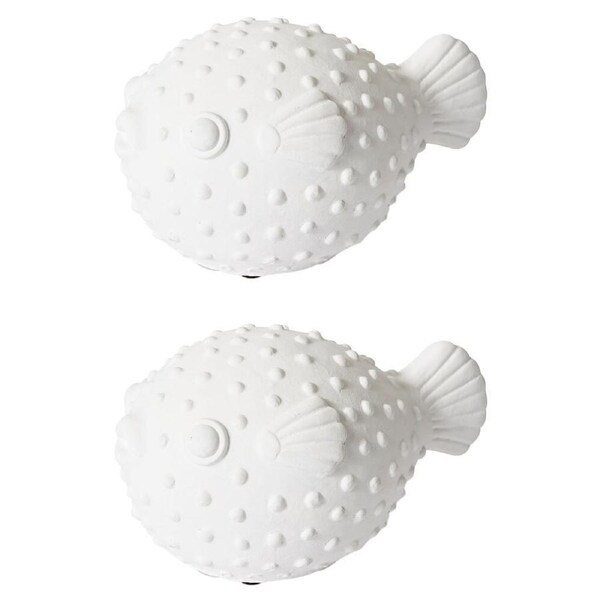 2x E Style Blow Fish Home Decorative Sculpture Cement Ornament - 18 x 12 x 10cm