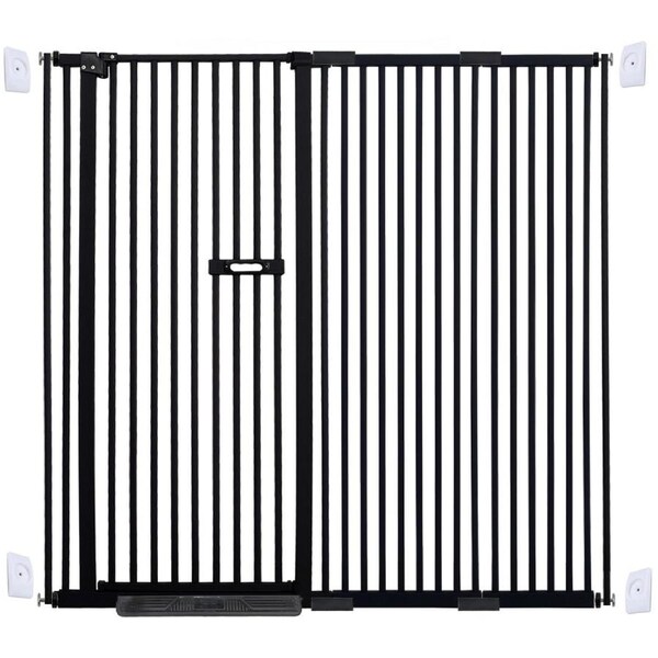 riin Extra Tall 150cm Baby Pet Security Gate Metal Safety Guard Tension Pressure Mounted for Children Dog Kitten Adjustable Width Range 145-155cm Largest Gap Between Bars 42mm Model B43 Black