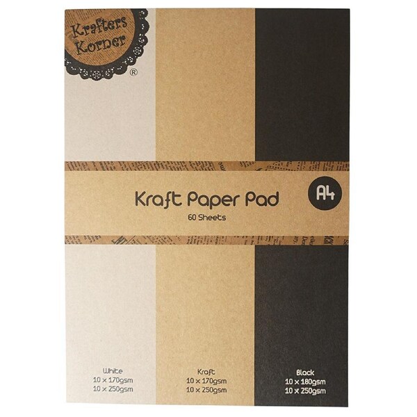 Krafters Korner Tri-Colour Kraft Paper Pad A4 Assorted Kids Craft Set 6+