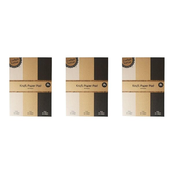 3x Krafters Korner Tri-Colour Kraft Paper Pad A4 Assorted Kids Craft Set 6+