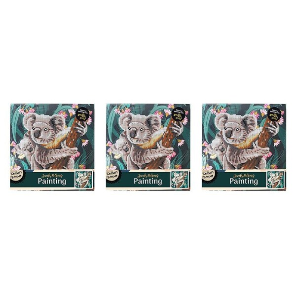 3x Krafters Korner Jewels & Gem Painting Canvas Koala Creative Kids Craft Set 6+