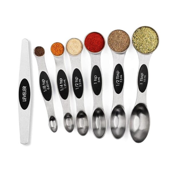 Catzon 7 Pcs Magnetic Measuring Spoons Stainless Steel for Cooking-Black