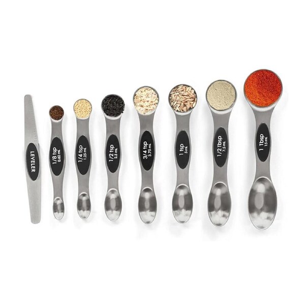 Catzon 8 Pcs Magnetic Measuring Spoons Stainless Steel for Cooking-Black