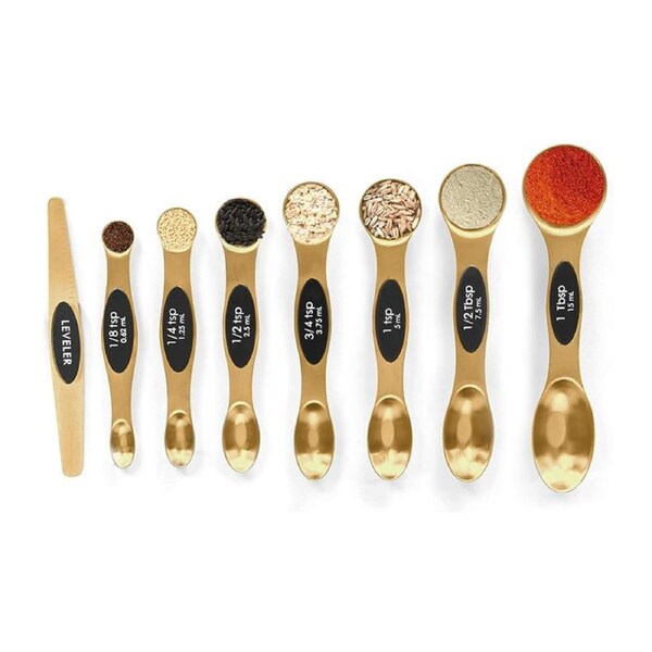 Catzon 8 Pcs Magnetic Measuring Spoons Stainless Steel for Cooking-Gold