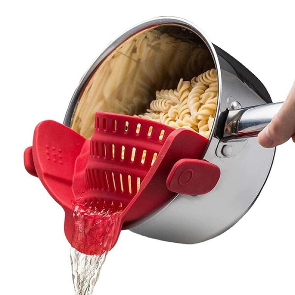 Catzon Clip On Silicone Strainer for All Pots & Pans Hands-Free Colander-Red